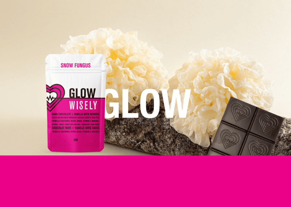 The science of skin superfoods: why GLOW vanilla with berries dark chocolate is your daily beauty essential 9 wisely functional mushroom adaptogenic chocolate glow snowfungus 004