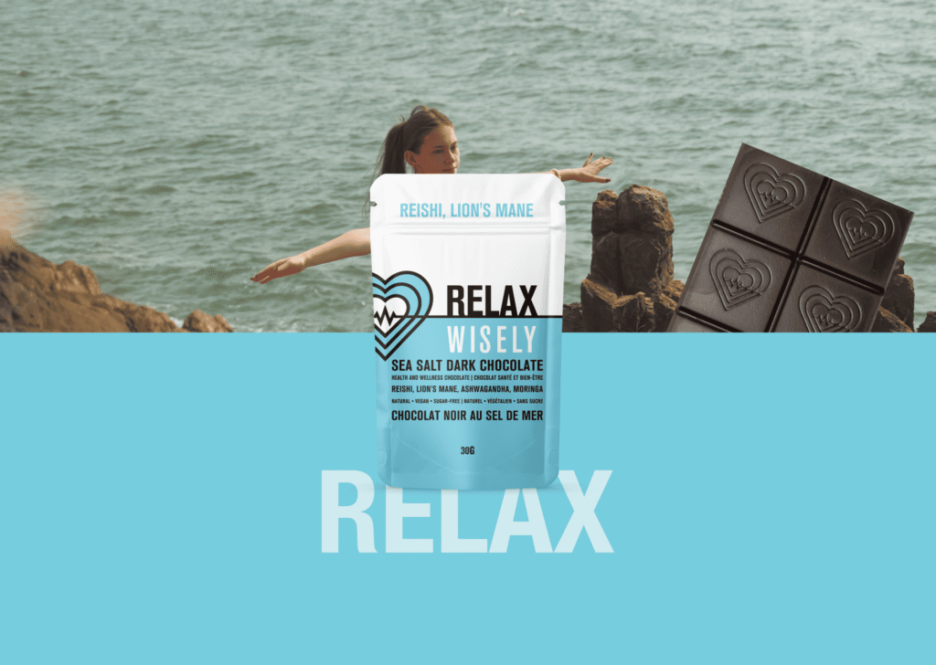 Beyond bedtime: how RELAX sea salt dark chocolate delivers calm focus for any time of day 6 wisely functional mushroom adaptogenic chocolate relax reishi lionsmane 003